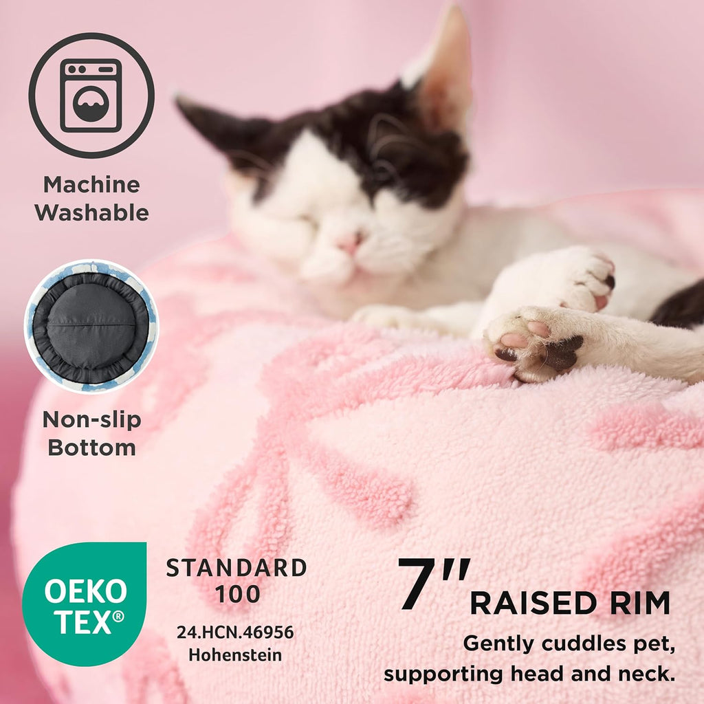 Shown on TV Donut Large Dog Beds - round Cat Beds Indoor Anti-Anxiety Calming Gift for Pets, Washable Home Decor Cute Beds with Jacquard Shaggy Plush & anti Slip Bottom, 36 Inch, Pink Taffy