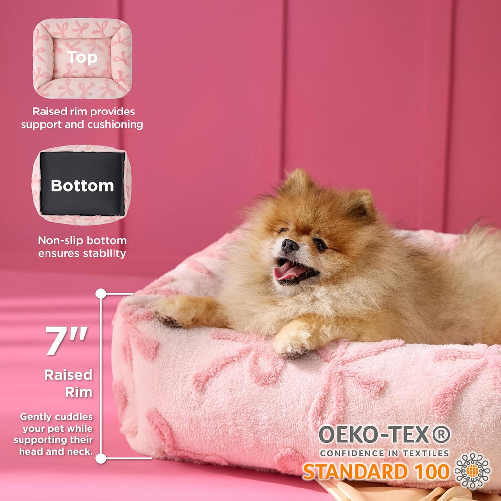 Cute Dog Bed for Small Dogs - Washable Puppy Beds,Cozy Rectangle Orthopedic Pet Sofa with Jacquard Shaggy Plush & anti Slip Bottom,25X21X7Inches