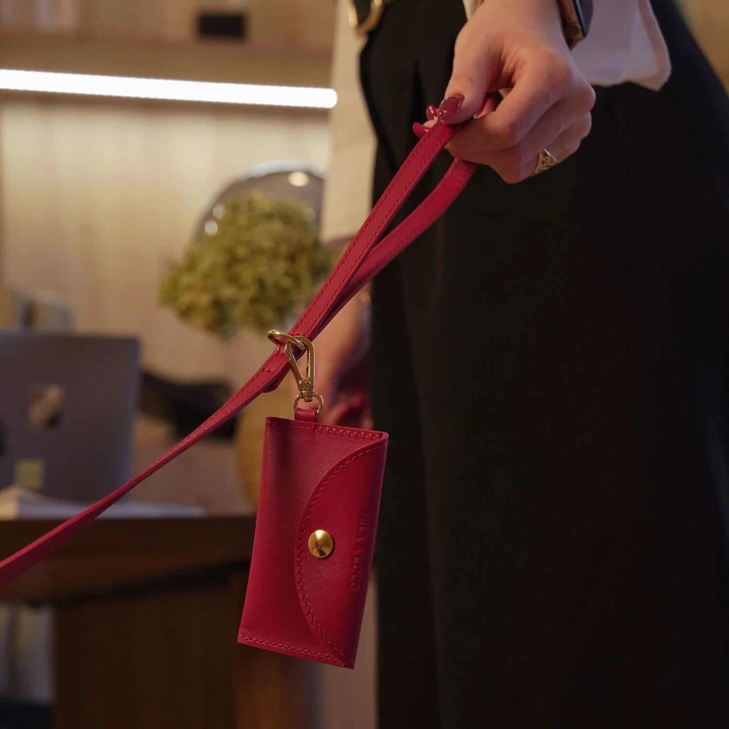 Burgundy Leather Poop Bag Holder