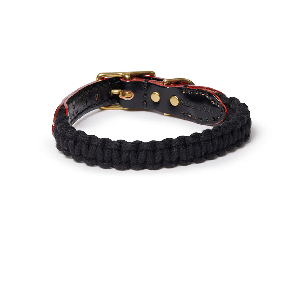 Macramé/Leather Dog Collar - Black