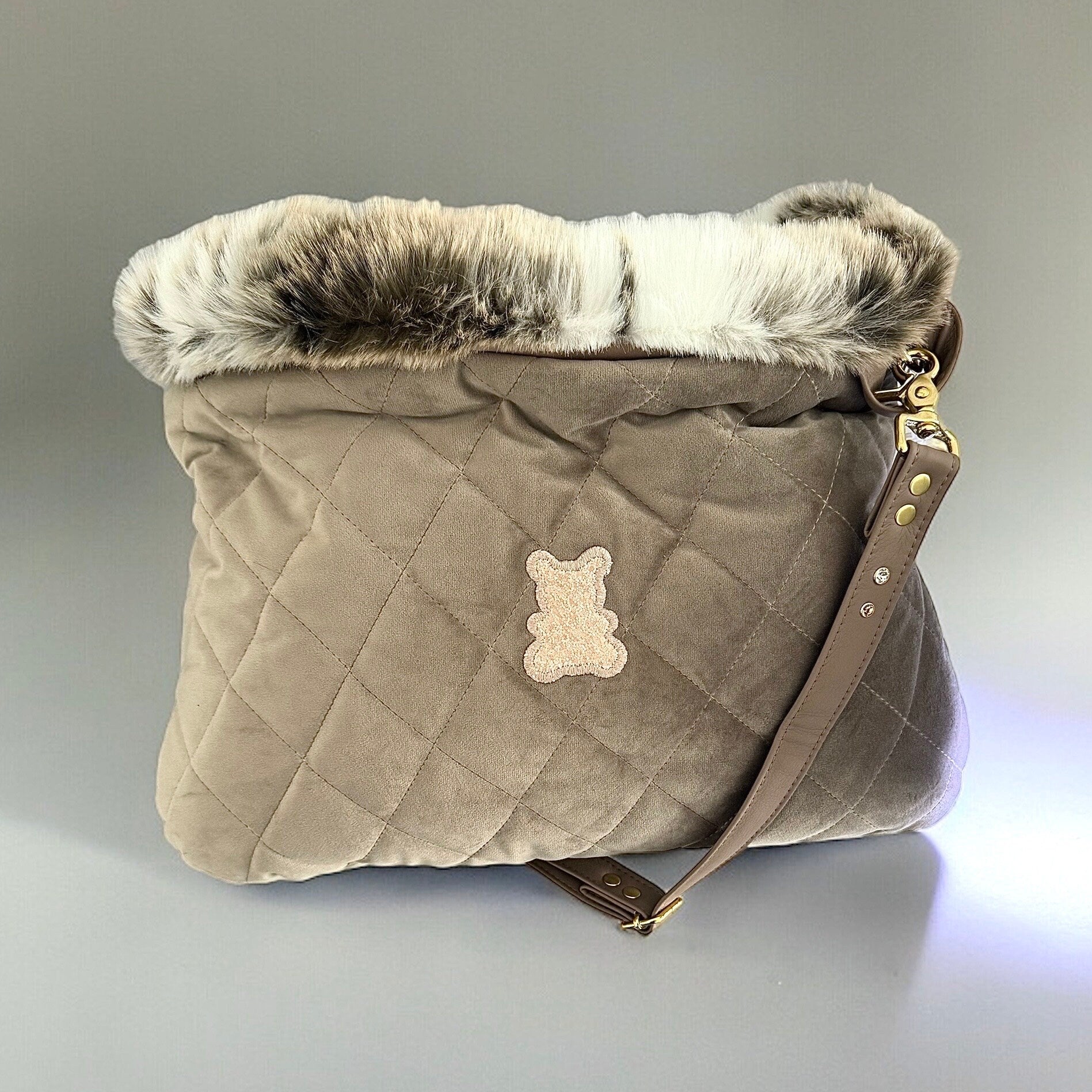 Luxury Beige Velvet Dog Carrier