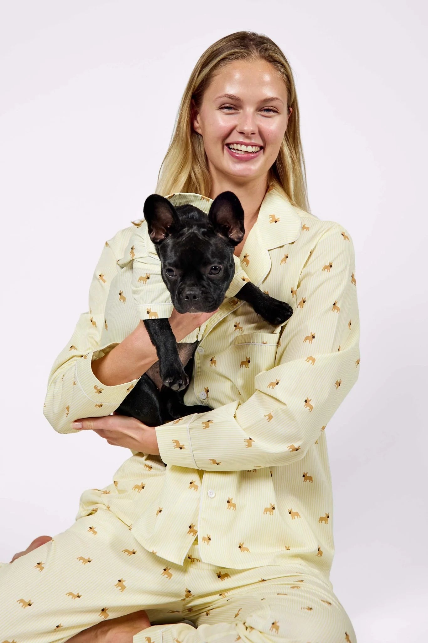 Frenchie Matching Pajama Set – Yellow & White