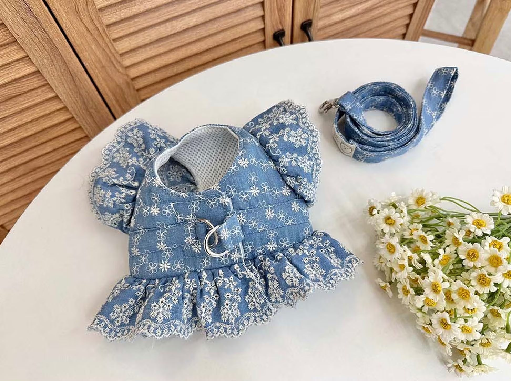 Denim Harness Dress & Leash Set