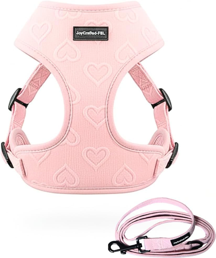 Signature No-Pull Puppy Harness & Leash Set — Pink Heart Mesh