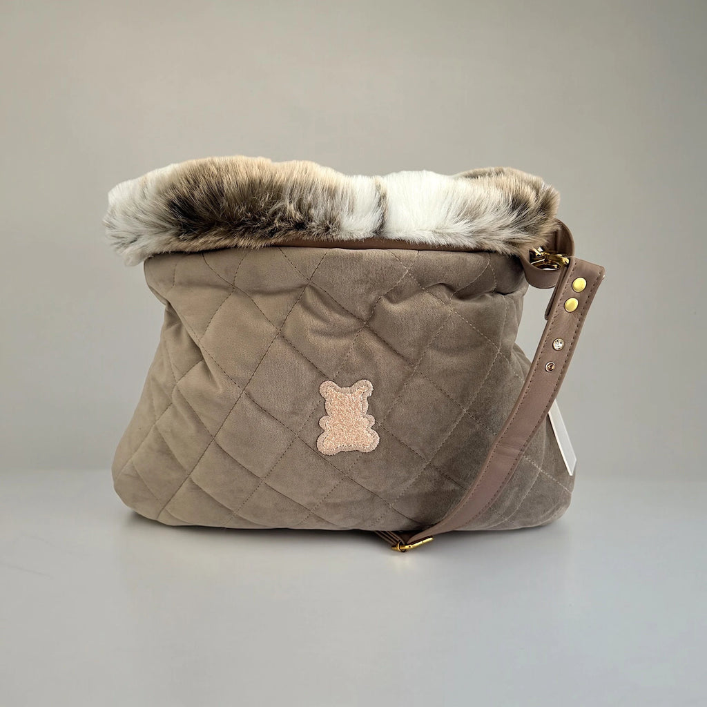 Luxury Beige Velvet Dog Carrier