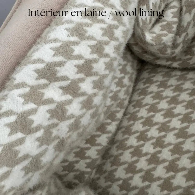 Beige Velvet & Houndstooth Dog Carrier