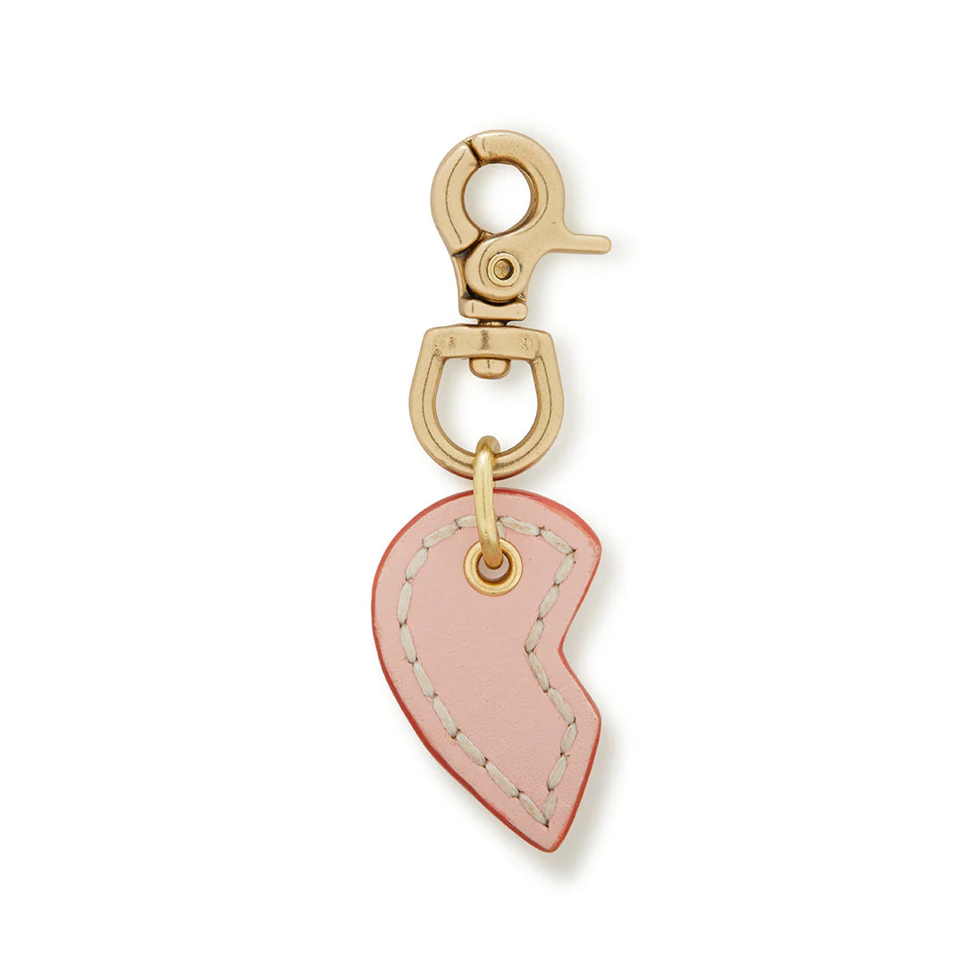 Leather Dog Split Heart Charm - Soft Pink