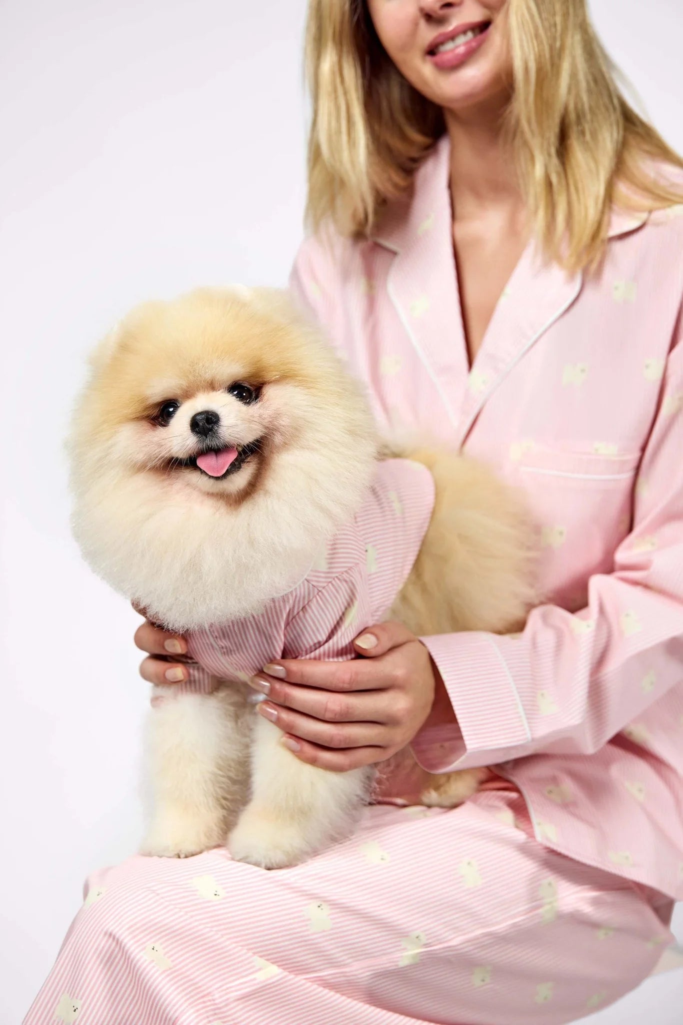 Pomeranian Matching Pajama Set – Pink & White