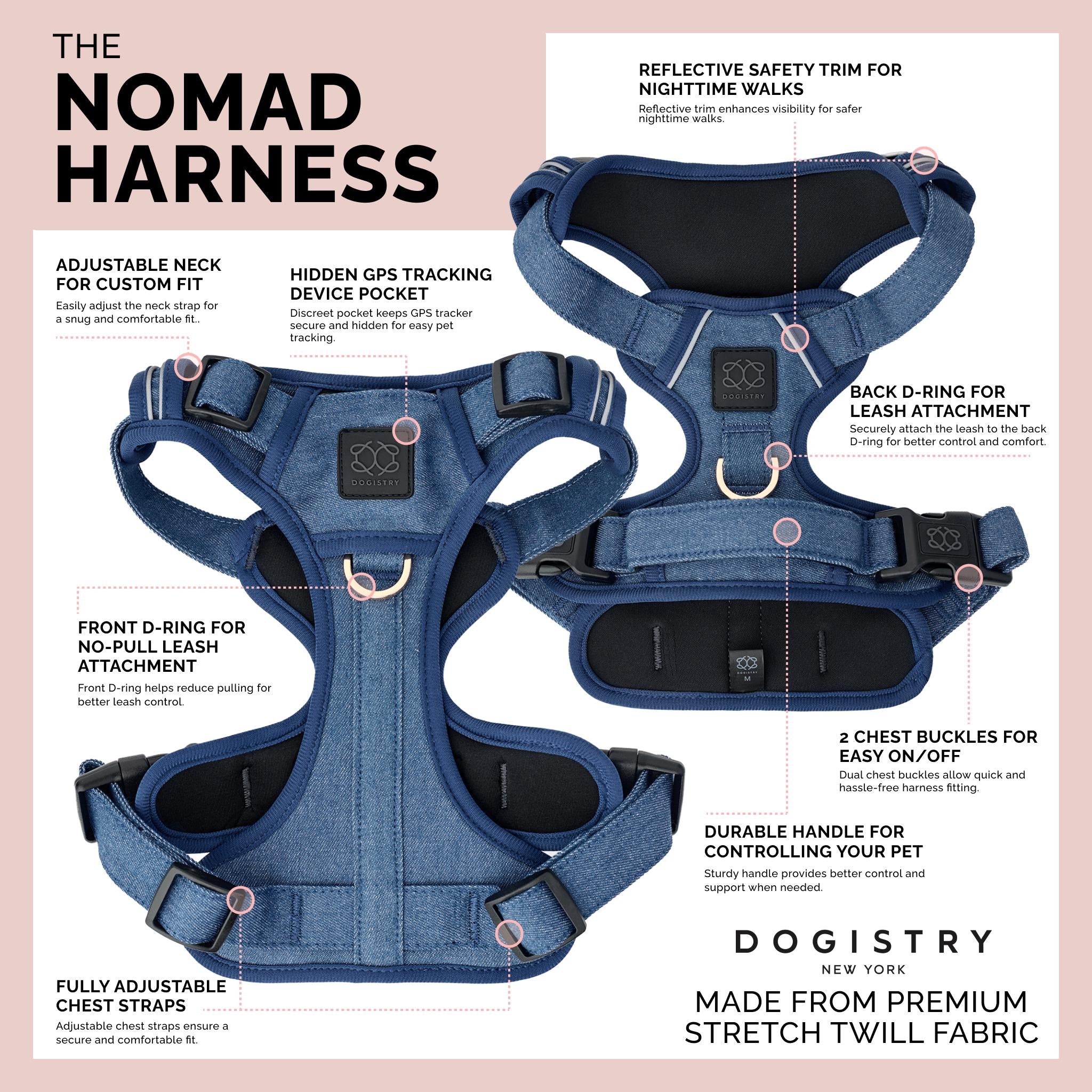Nomad Adjustable Dog Walking Set - Denim