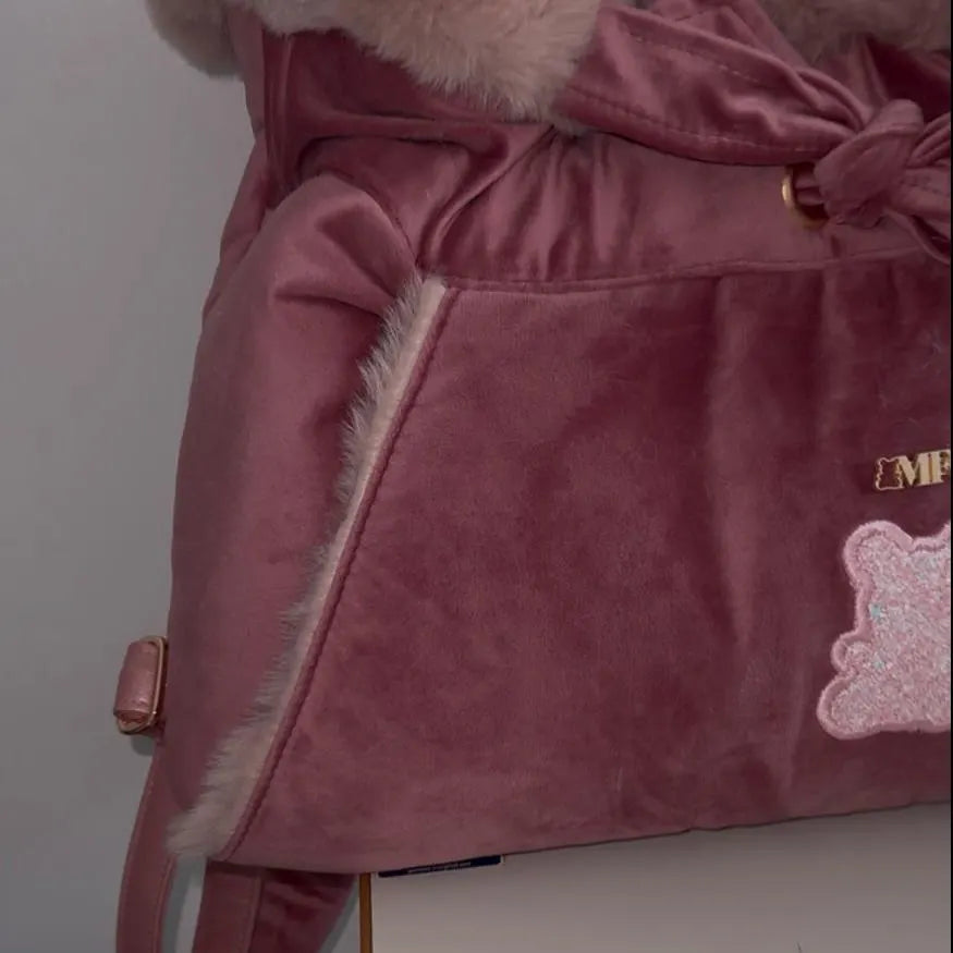 Pink Velvet & Eco-Fur Dog Carrier