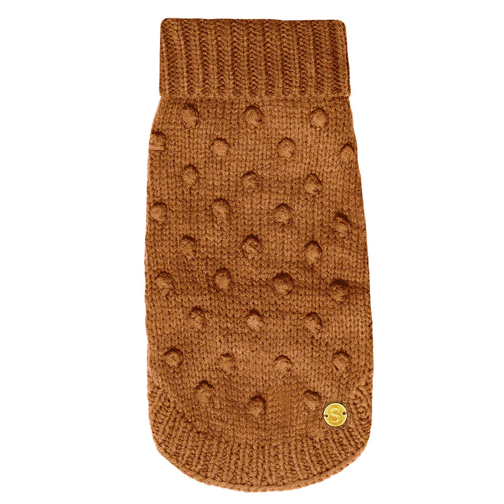 Merino Wool Bobble Knit Dog Sweater - Caramel