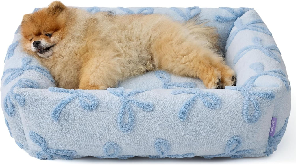 Cute Dog Bed for Small Dogs - Washable Puppy Beds,Cozy Rectangle Orthopedic Pet Sofa with Jacquard Shaggy Plush & anti Slip Bottom,25X21X7Inches
