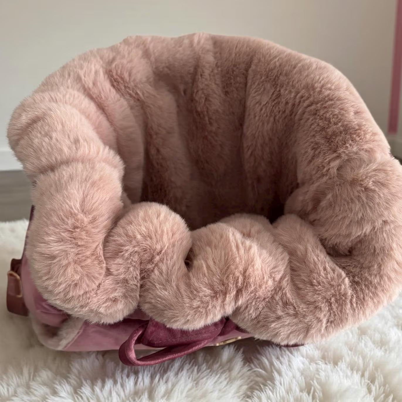 Pink Velvet & Eco-Fur Dog Carrier