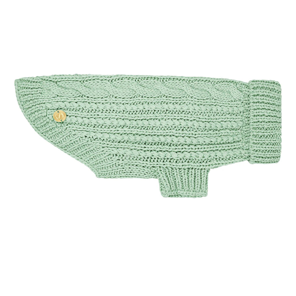 Merino Wool Cable Knit Dog Sweater - Mint