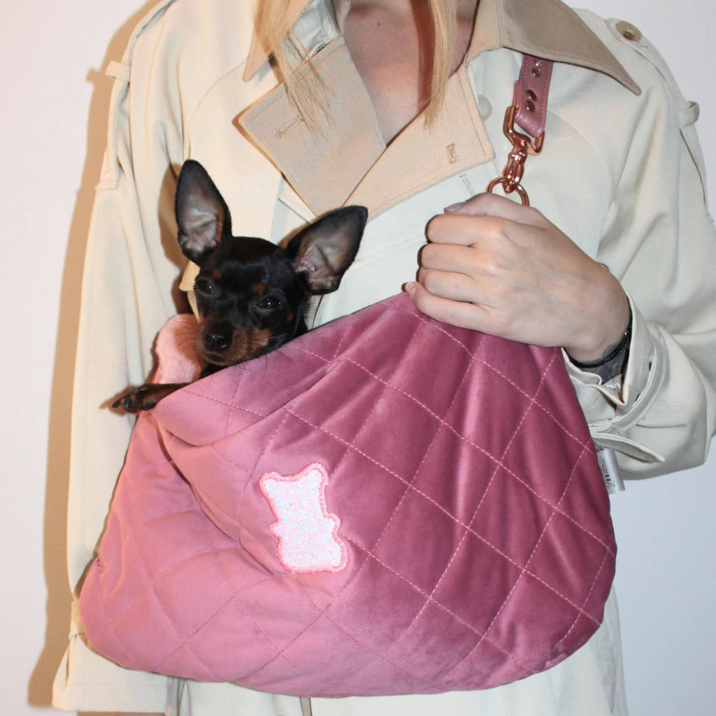 Luxury Pink Velvet Dog Carrier Bag