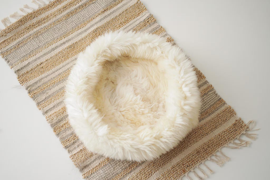 Merino Sheepskin Pet Bed , Cat Cave , Dog Bed , Cat House ,Pet Furniture Hand Made - Genuine Real Sheepskin - Creamy White
