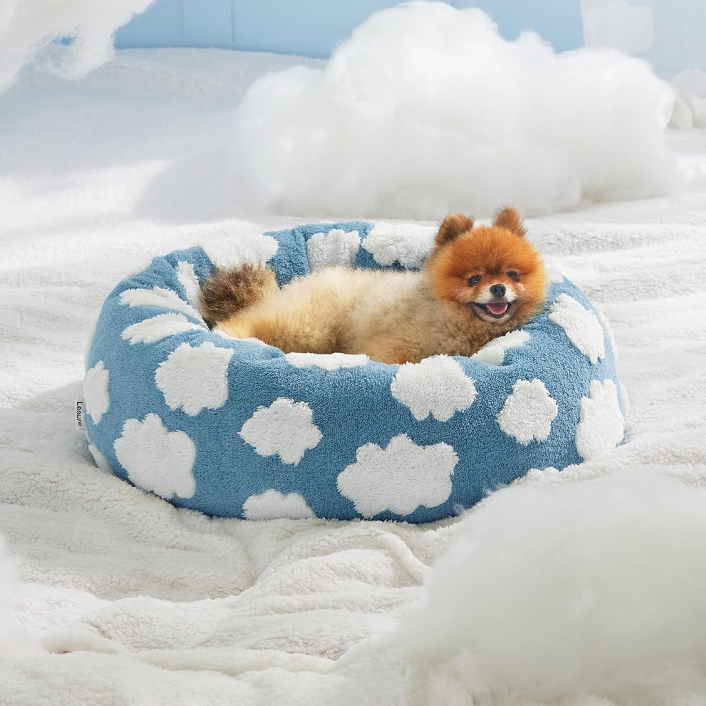 Lesure Shown on TV Donut Medium Dog Bed - round Cat Beds Indoor Present for Calming Pets with Washable Cover, Home Decor Cute Modern Beds with Jacquard Shaggy Plush & anti Slip Bottom, 30 Inch, Green