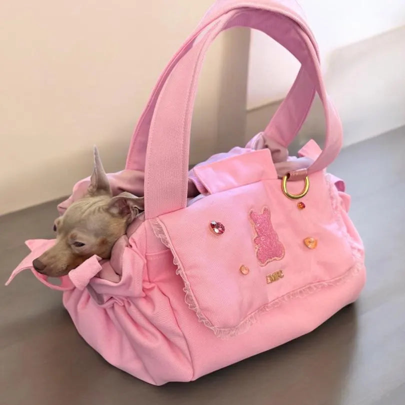 Luxury Pink Swarovski Dog Carrier Bag