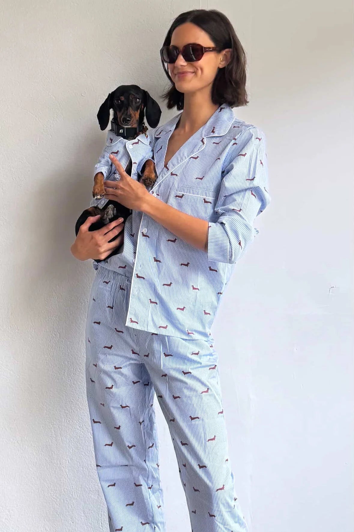 Dachshund Unisex Pajama – Blue & White