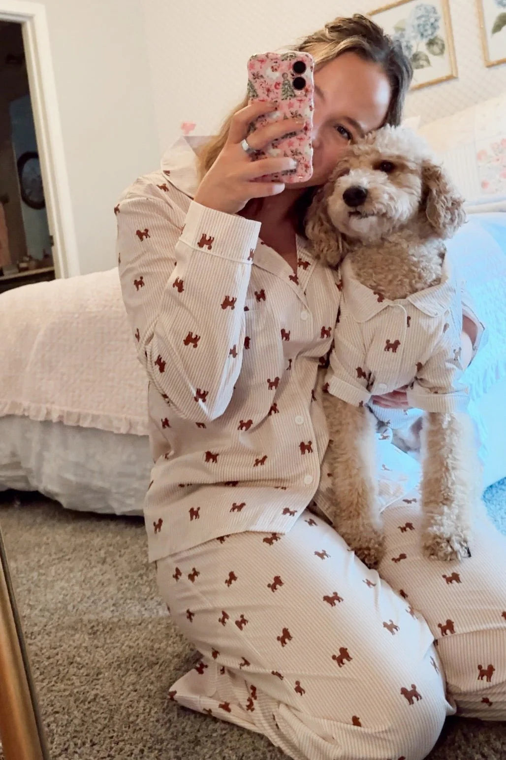 Doodle Matching Pajama Set – Brown & White