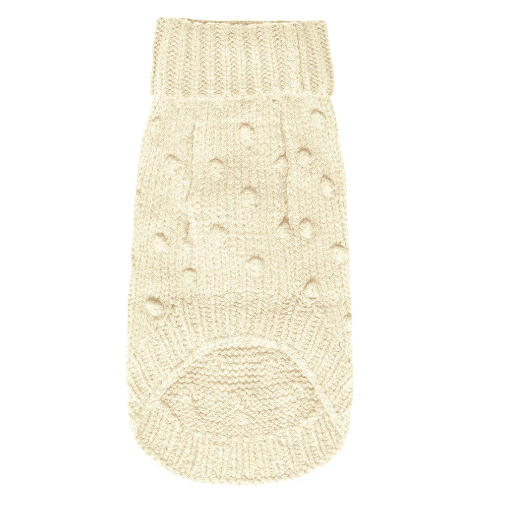 Merino Wool Bobble Knit Dog Sweater - Milk
