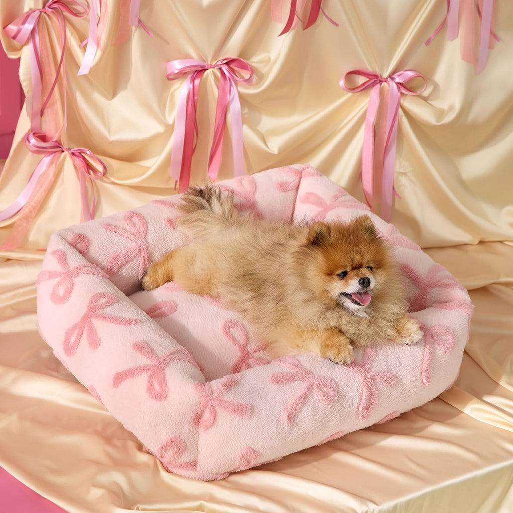Cute Dog Bed for Small Dogs - Washable Puppy Beds,Cozy Rectangle Orthopedic Pet Sofa with Jacquard Shaggy Plush & anti Slip Bottom,25X21X7Inches