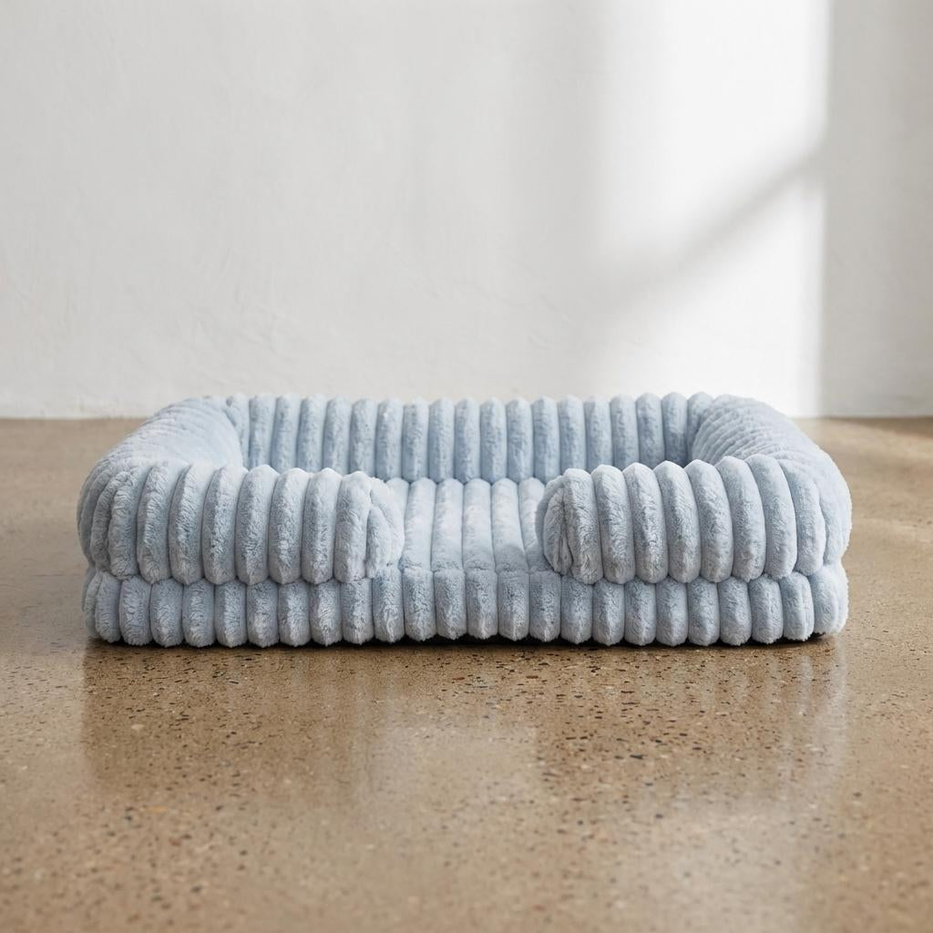 Ribbed Plush Dog Sofa Bed, Orthopedic Calming Pet Bed, Washable Cat Couch for Small Medium Large Dogs
