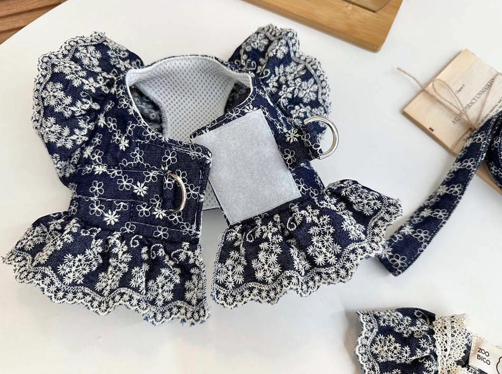 Denim Harness Dress & Leash Set