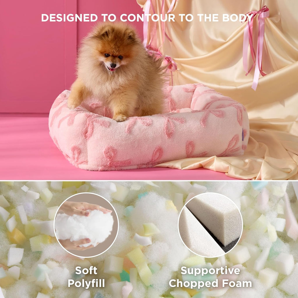 Cute Dog Bed for Small Dogs - Washable Puppy Beds,Cozy Rectangle Orthopedic Pet Sofa with Jacquard Shaggy Plush & anti Slip Bottom,25X21X7Inches