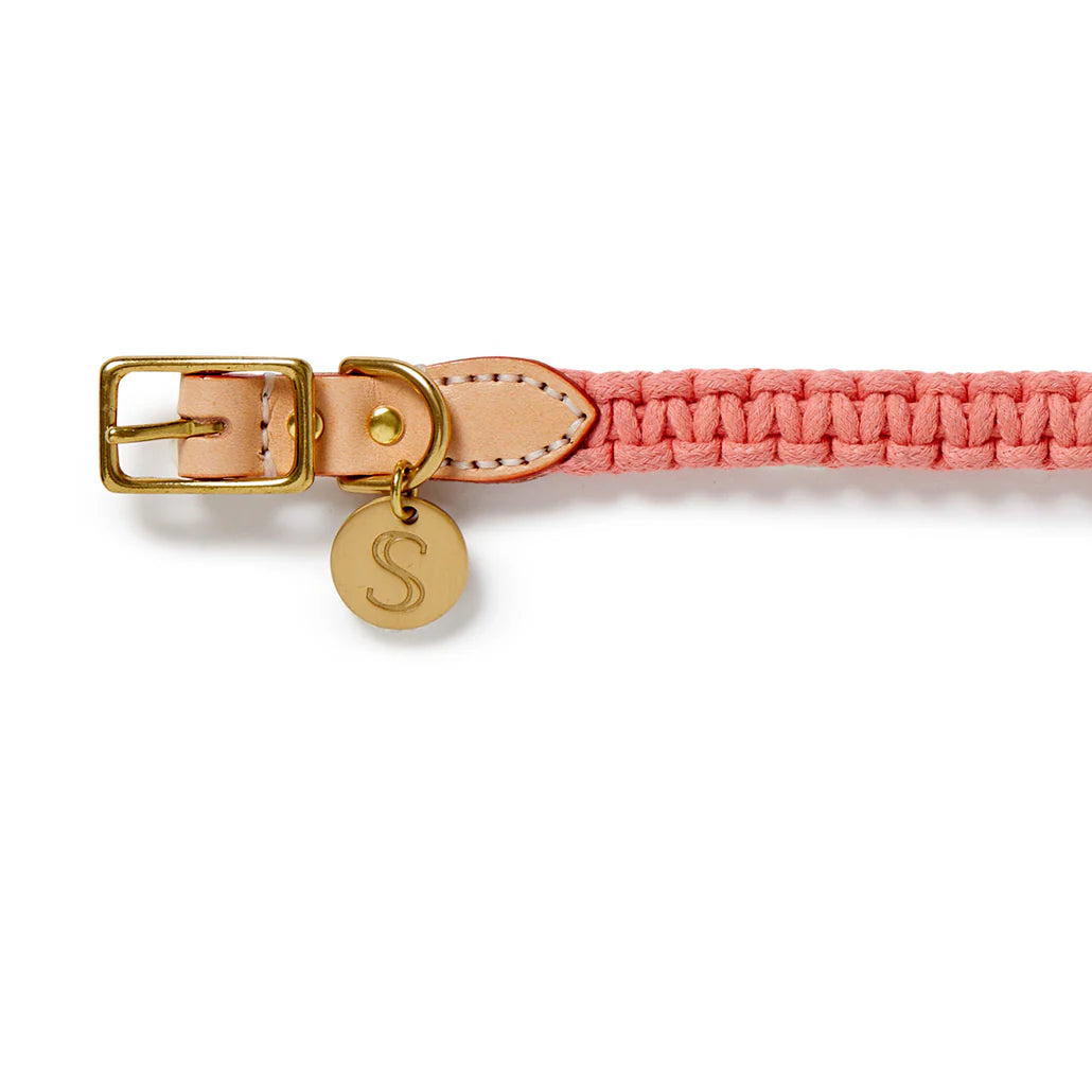 Macramé/Leather Dog Collar - Rose Pink