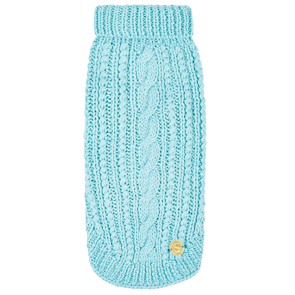 Merino Wool Cable Knit Dog Sweater - Blue