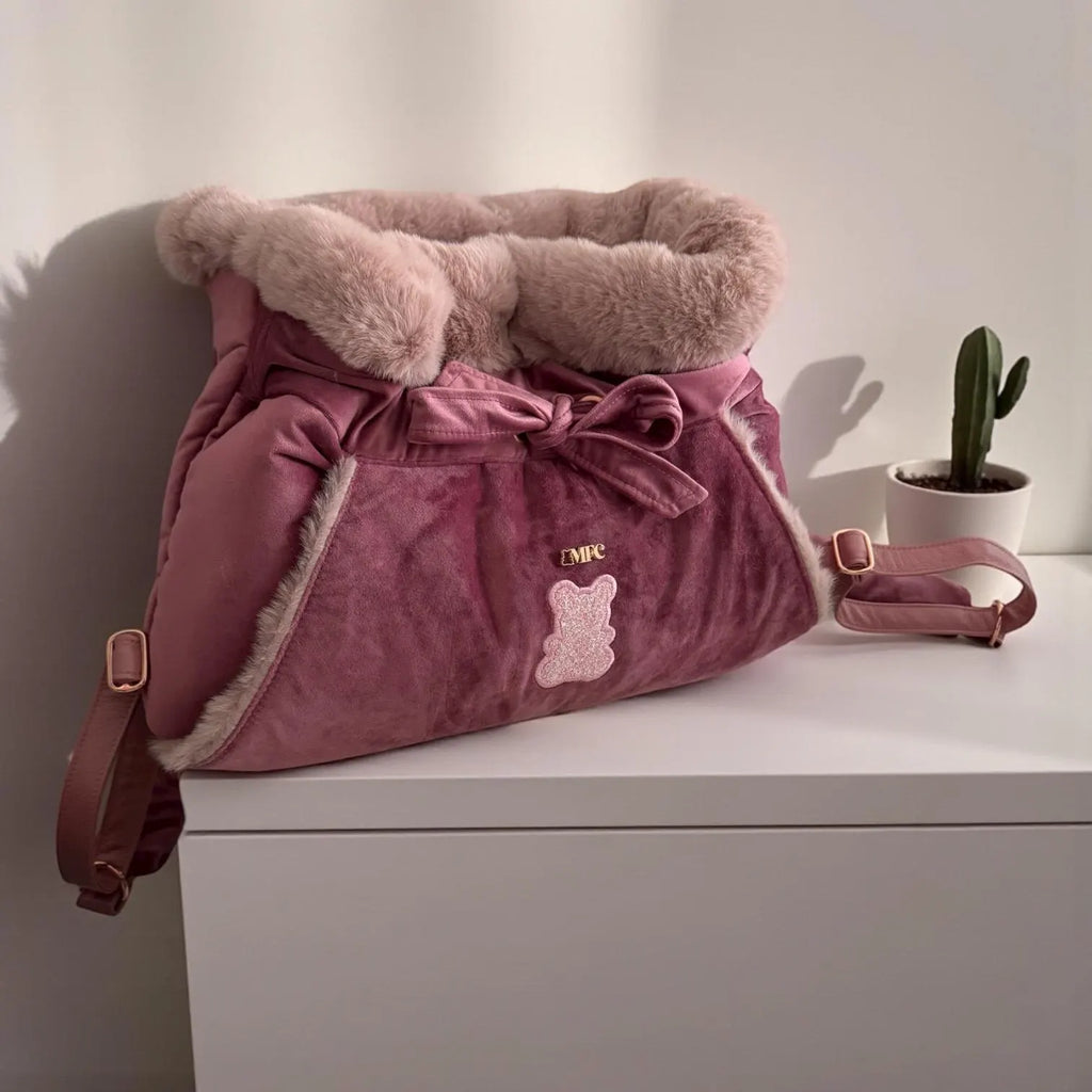 Pink Velvet & Eco-Fur Dog Carrier