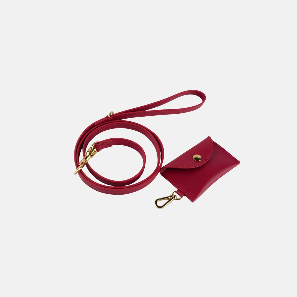 Leather Leash & Poop Bag Holder – Burgundy