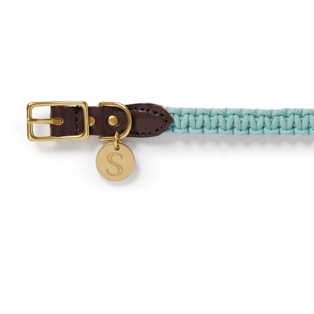 Macramé/Leather Dog Collar - Blue