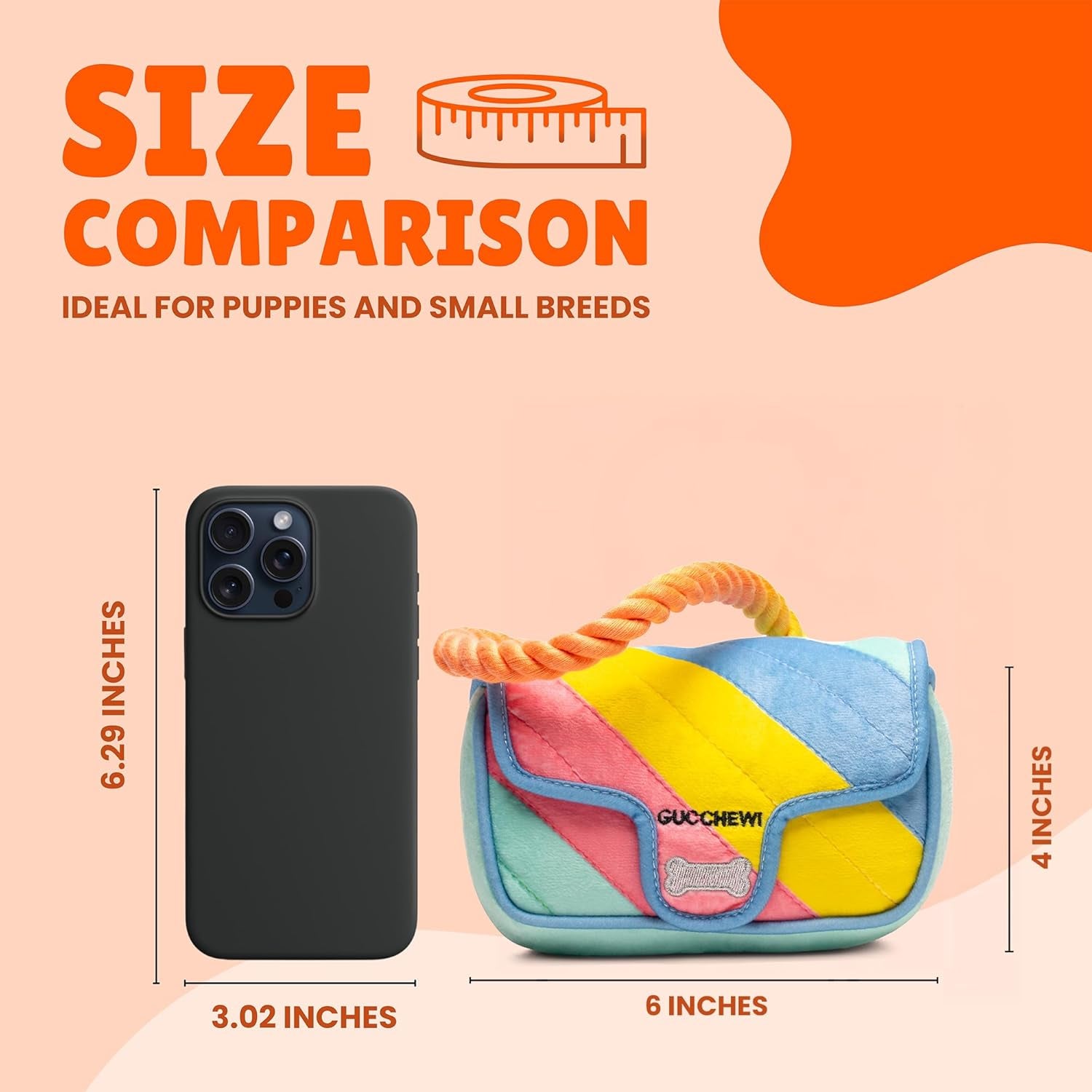 Gucchewi Rainbow Purse Dog Toy - Adorable Plush Parody Dog Toy with Dual Squeaker 