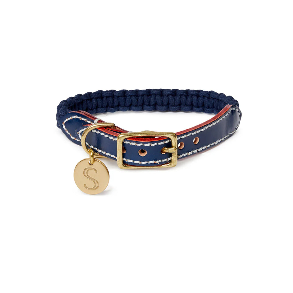 Macramé/Leather Dog Collar - Indigo