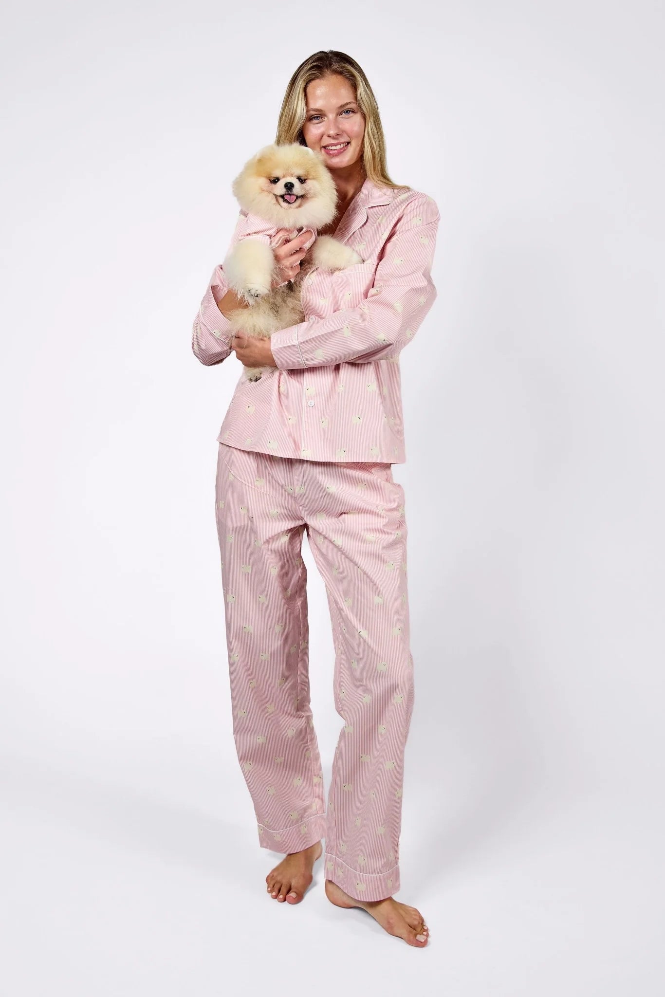 Pomeranian Matching Pajama Set – Pink & White