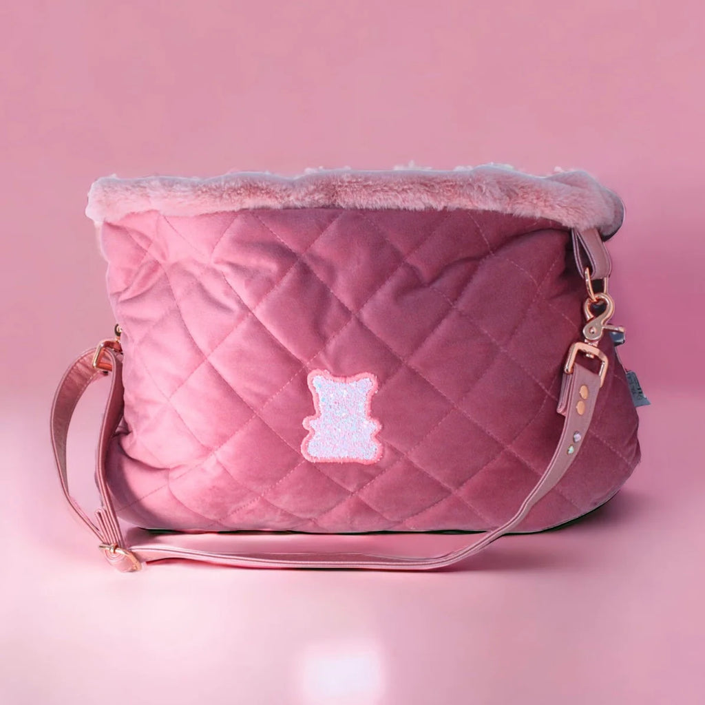 Luxury Pink Velvet Dog Carrier Bag