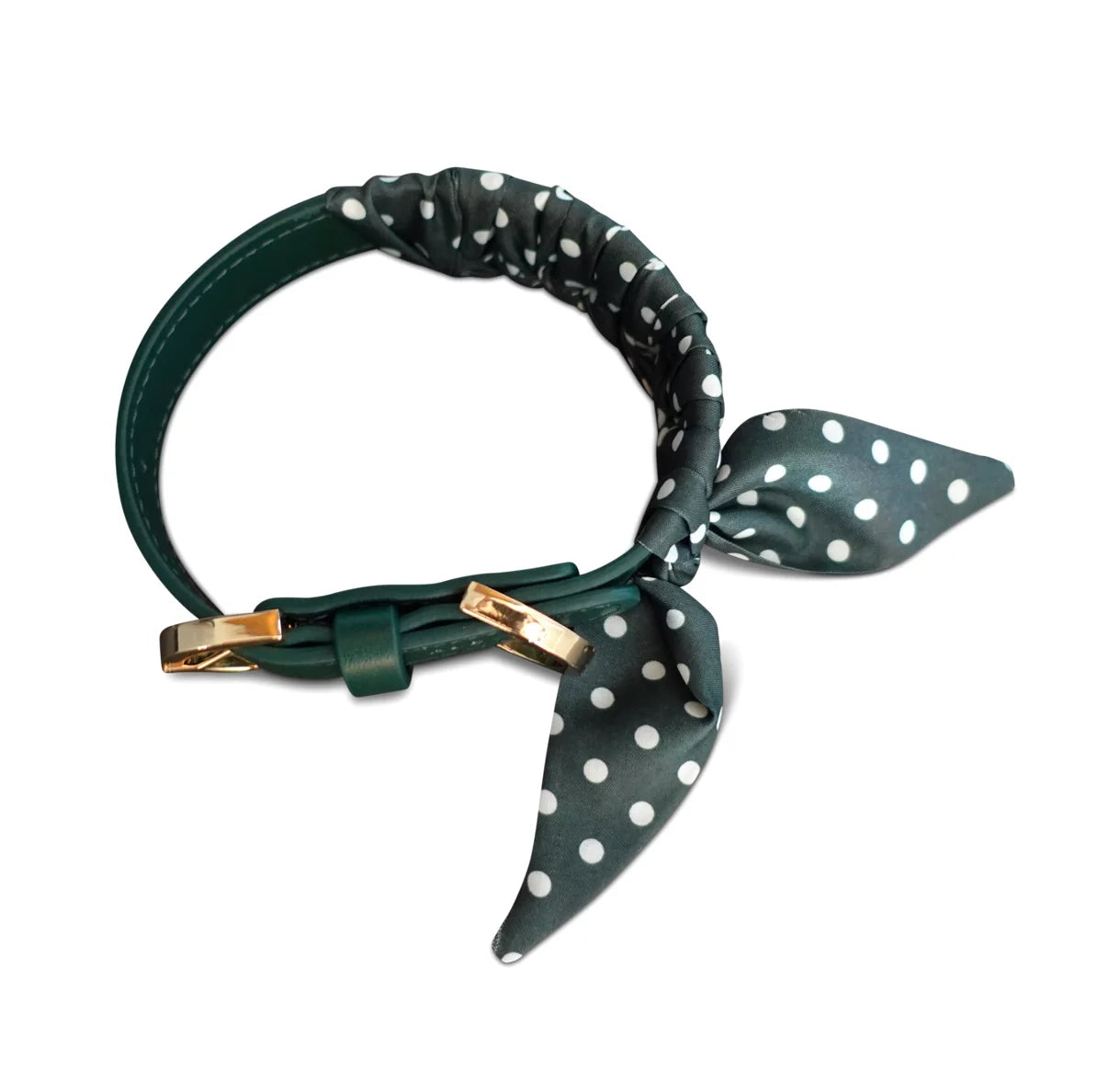 Dog Collar Twilly Polka Dots - Dark Green