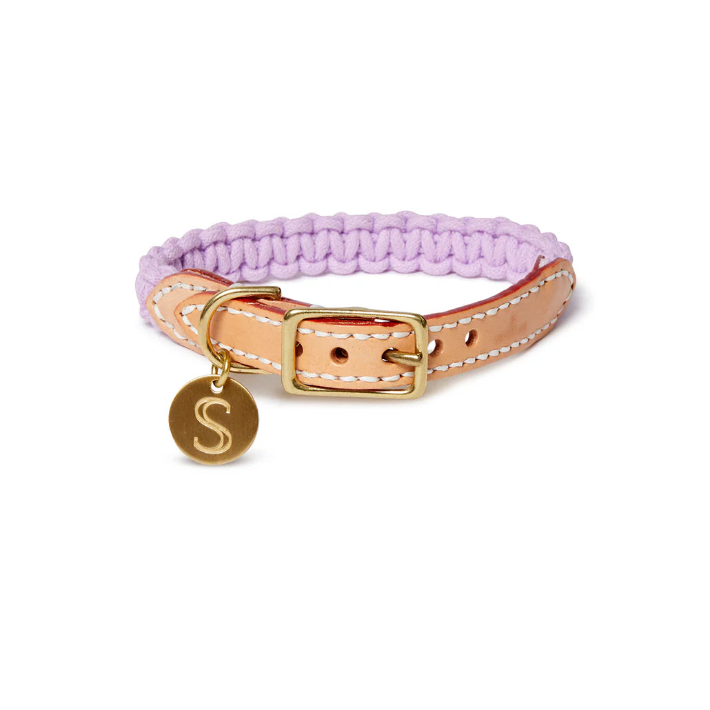 Macramé/Leather Dog Collar - Violet