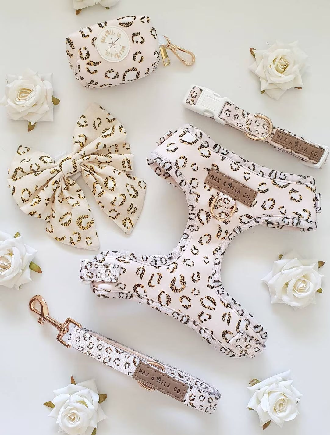 Nude Leopard Designer Dog Harness Set