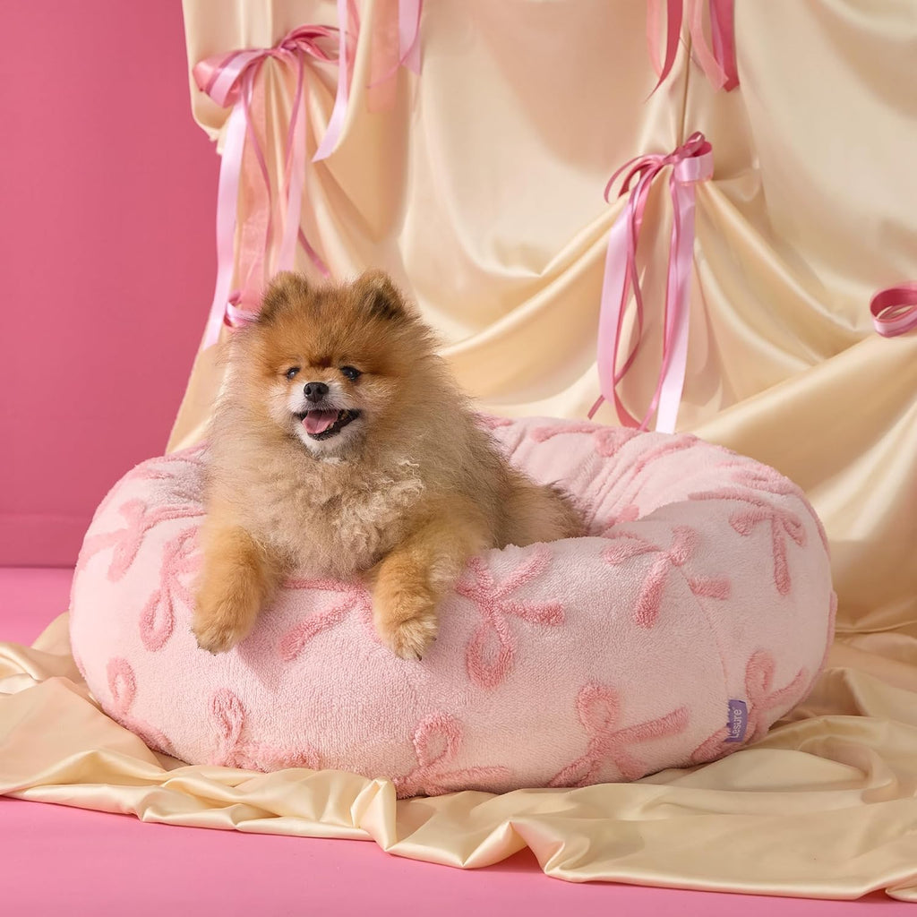 Shown on TV Donut Large Dog Beds - round Cat Beds Indoor Anti-Anxiety Calming Gift for Pets, Washable Home Decor Cute Beds with Jacquard Shaggy Plush & anti Slip Bottom, 36 Inch, Pink Taffy