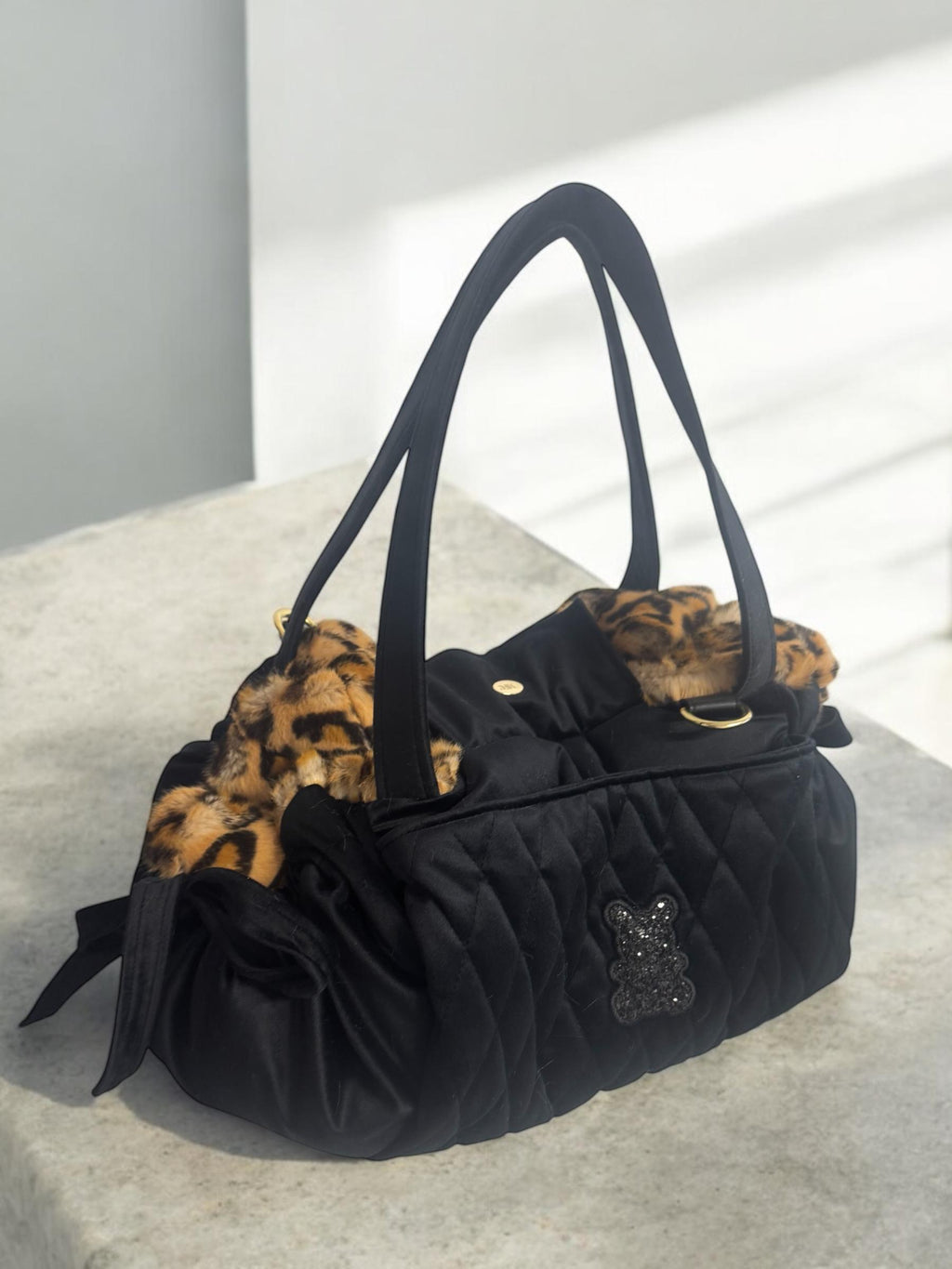 Luxury Leopard Dog Carrier & Velvet Bed