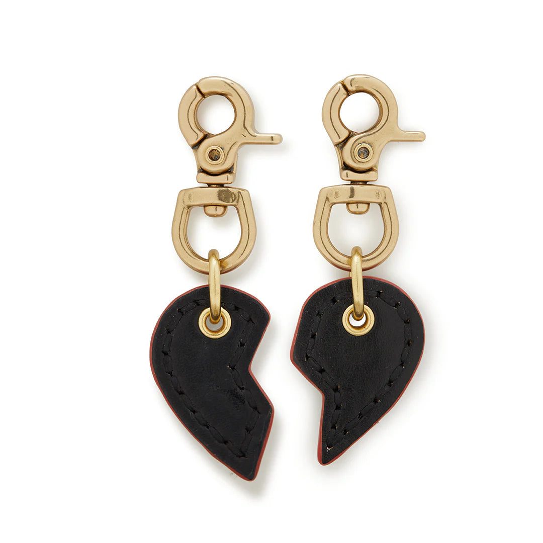Leather Dog Split Heart Charm - Black