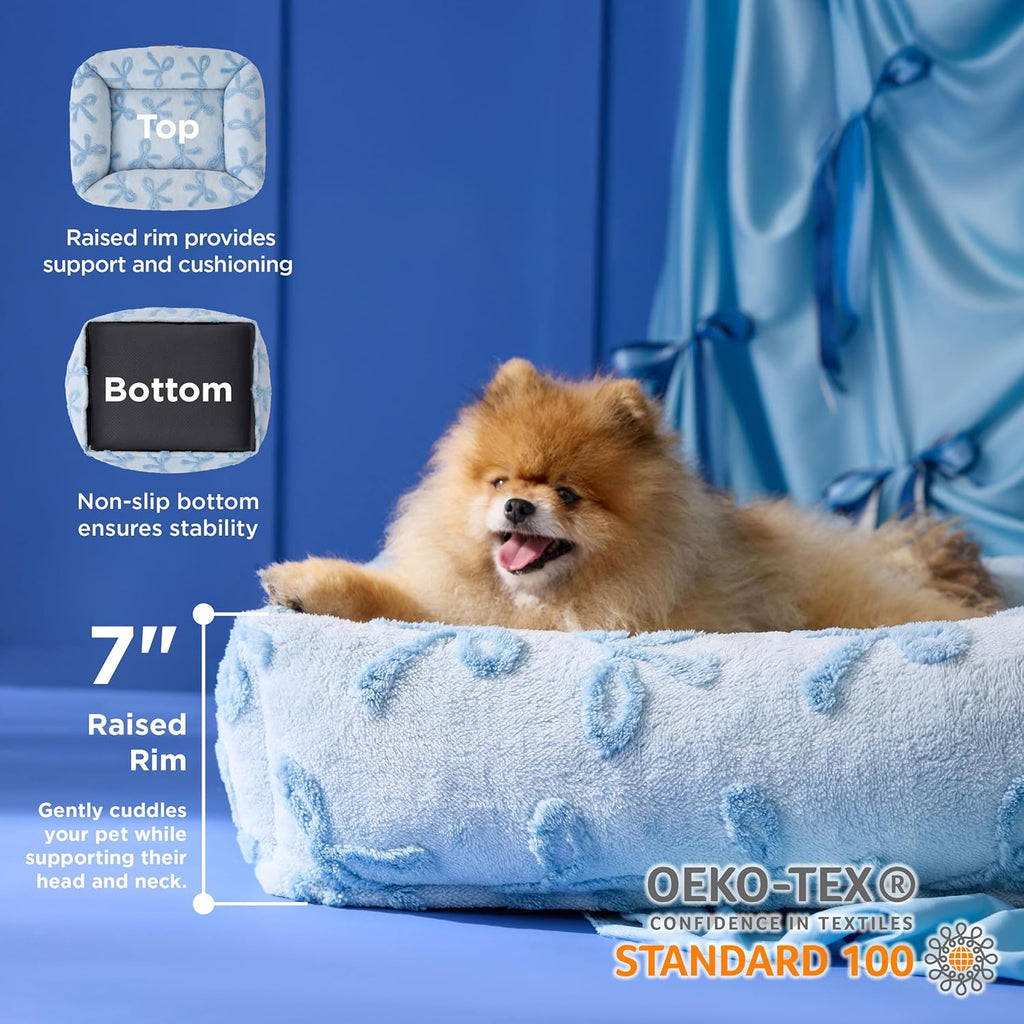 Cute Dog Bed for Small Dogs - Washable Puppy Beds,Cozy Rectangle Orthopedic Pet Sofa with Jacquard Shaggy Plush & anti Slip Bottom,25X21X7Inches