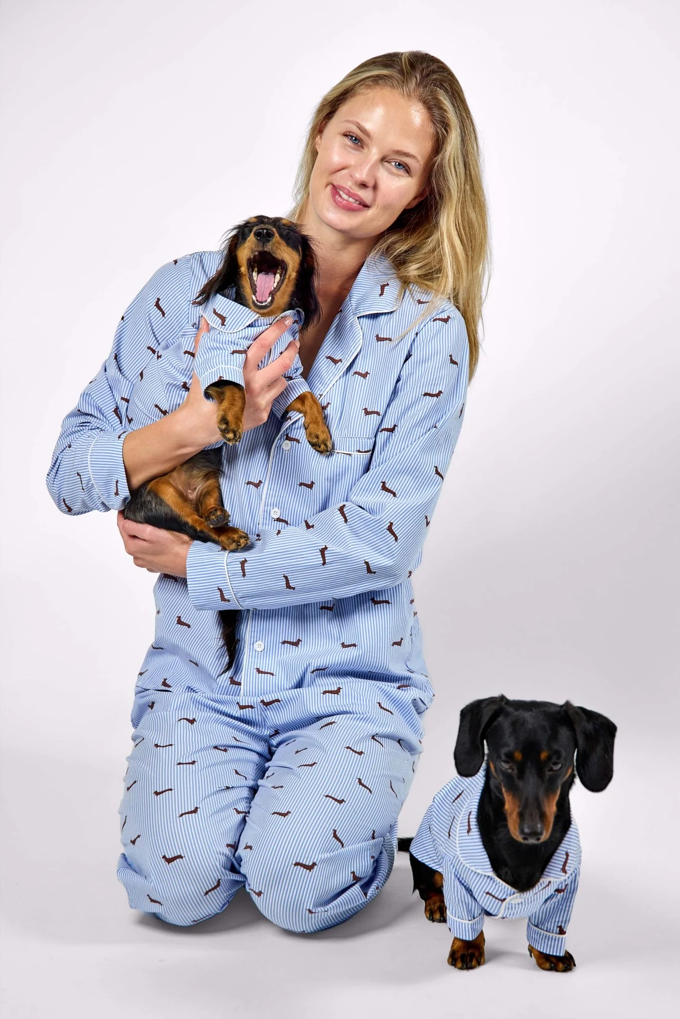 Dachshund Matching Pajama Set – Blue & White