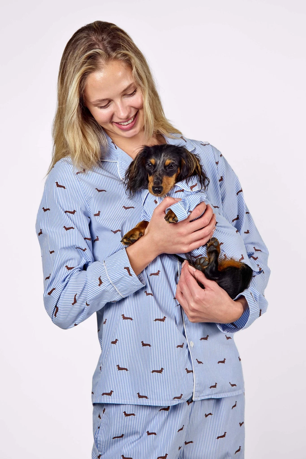 Dachshund Matching Pajama Set – Blue & White