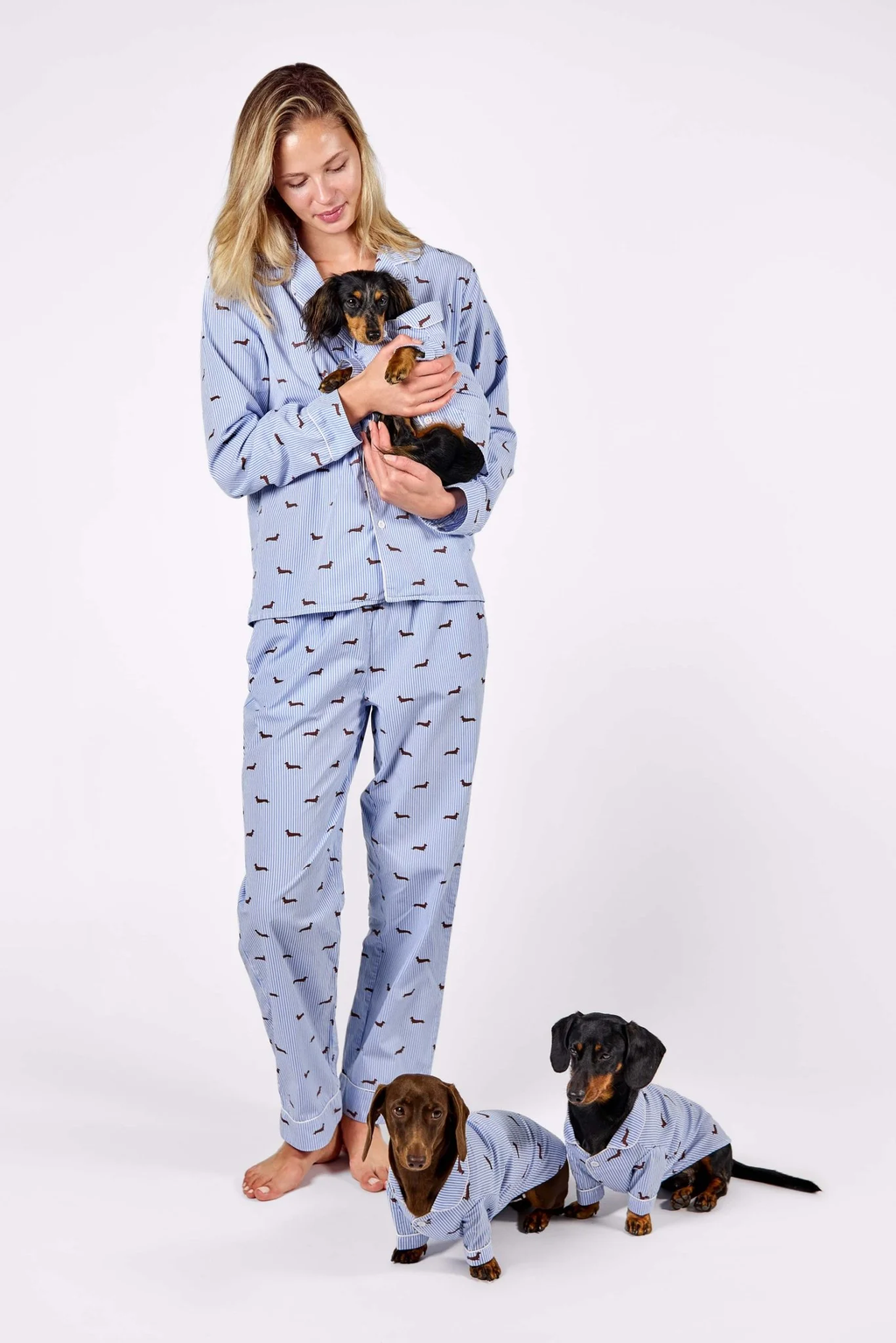 Dachshund Matching Pajama Set – Blue & White