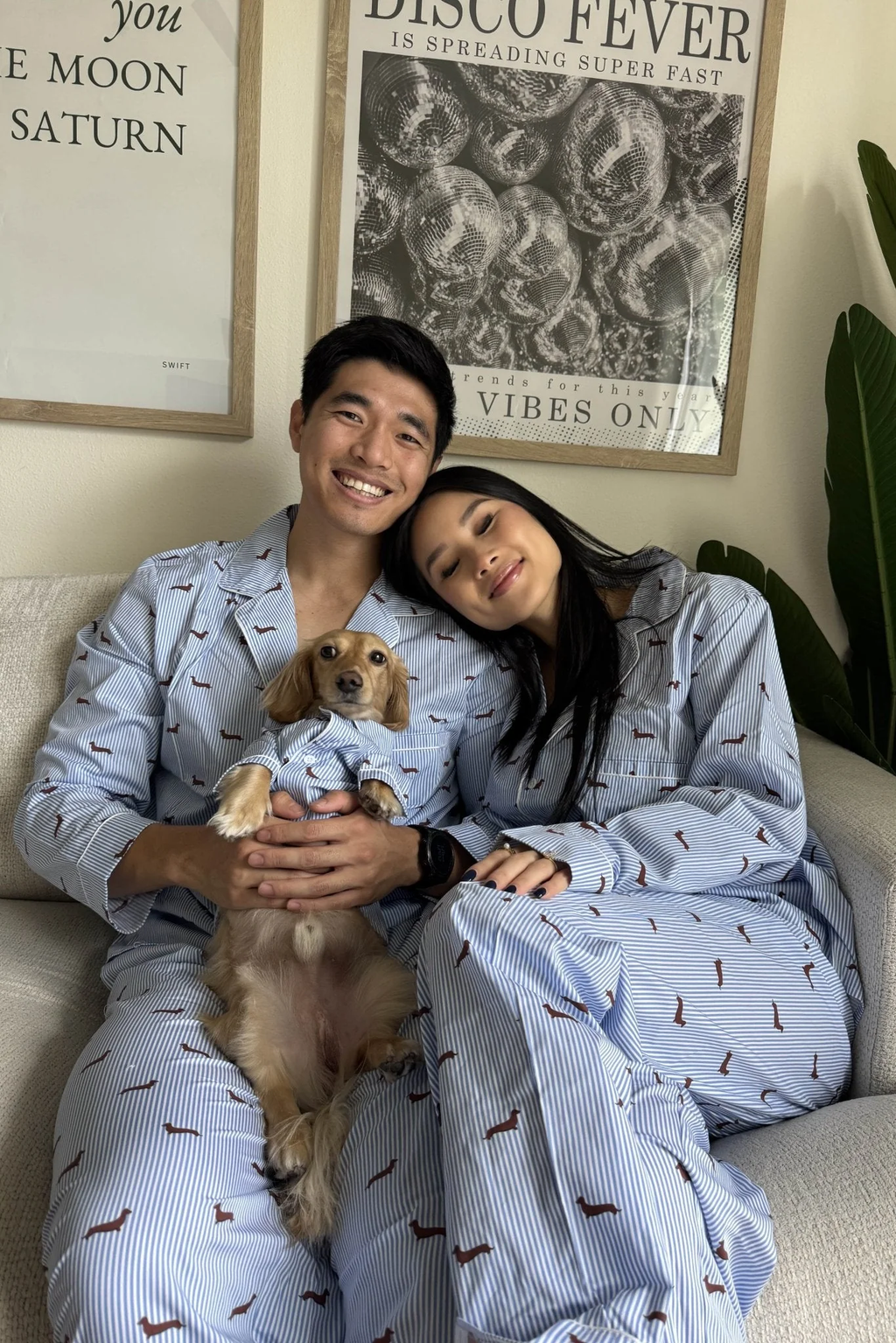 Dachshund Matching Pajama Set – Blue & White