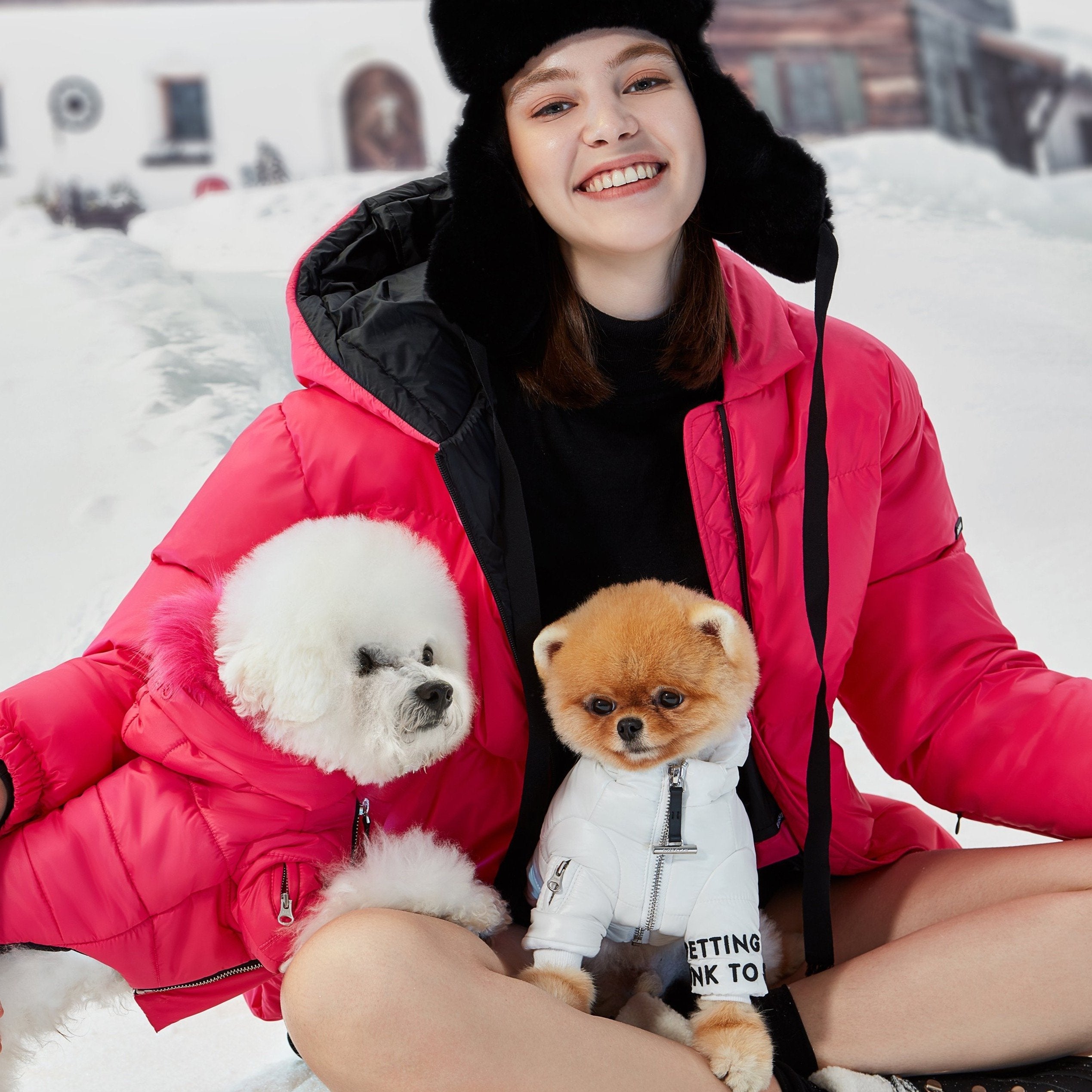 Faux Fur Zip up Puffer Ski Jacket with Hood